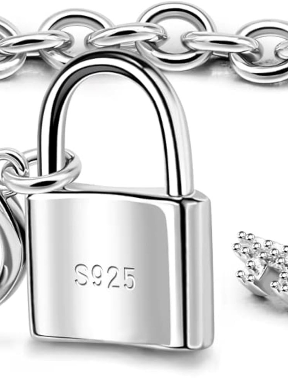 Silver Padlock Charm Chain Bracelet - Women Jewelry - Picture 4 of 5